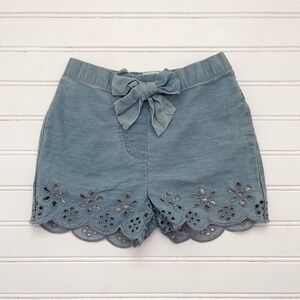 CROWN & IVY EUC Chambray Elastic Shorts w/ Scalloped Eyelet Hem Detail